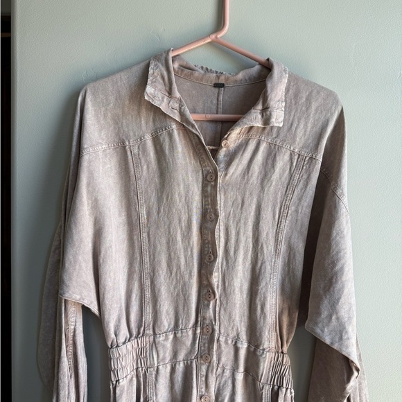 YFB Louie Long Sleeve Linen Jumpsuit in Blush Pink - Picture 5 of 6